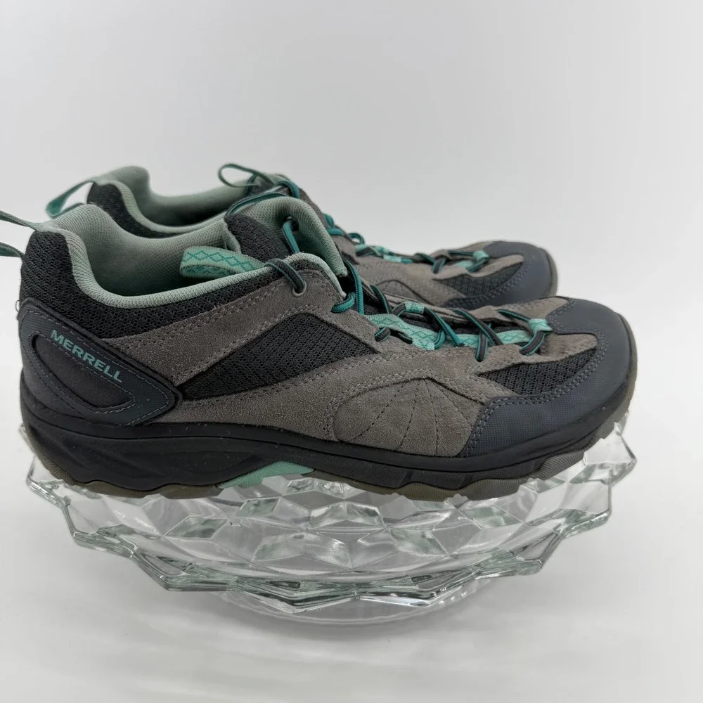Merrell Turbulence Womens Hiking Shoes Grey Teal Suede Mesh Trail Sneakers 10